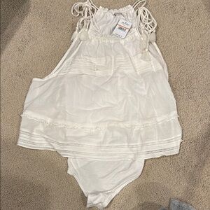 Free People White Lace Trim Bodysuit